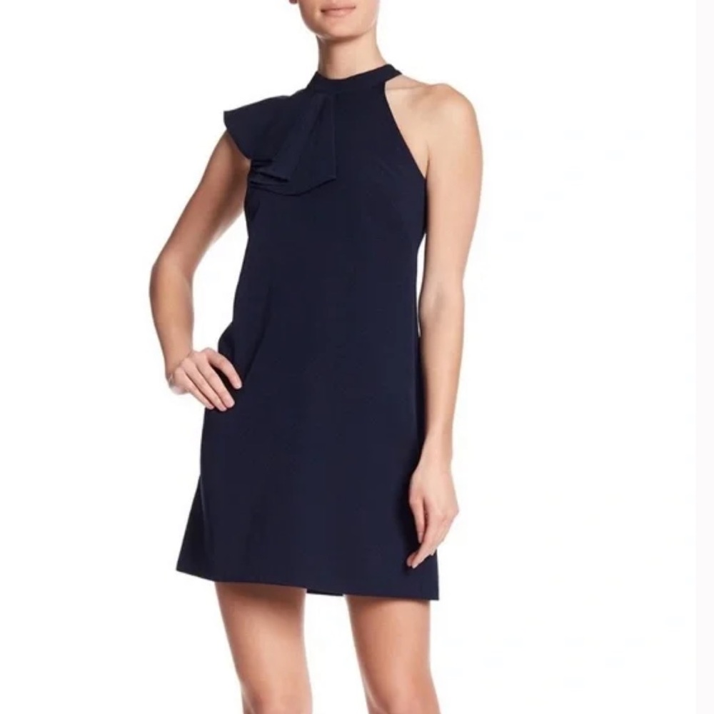 Vince Camuto Navy Blue Size 8 Ruffle Halter Asymmetrical Shift Dress